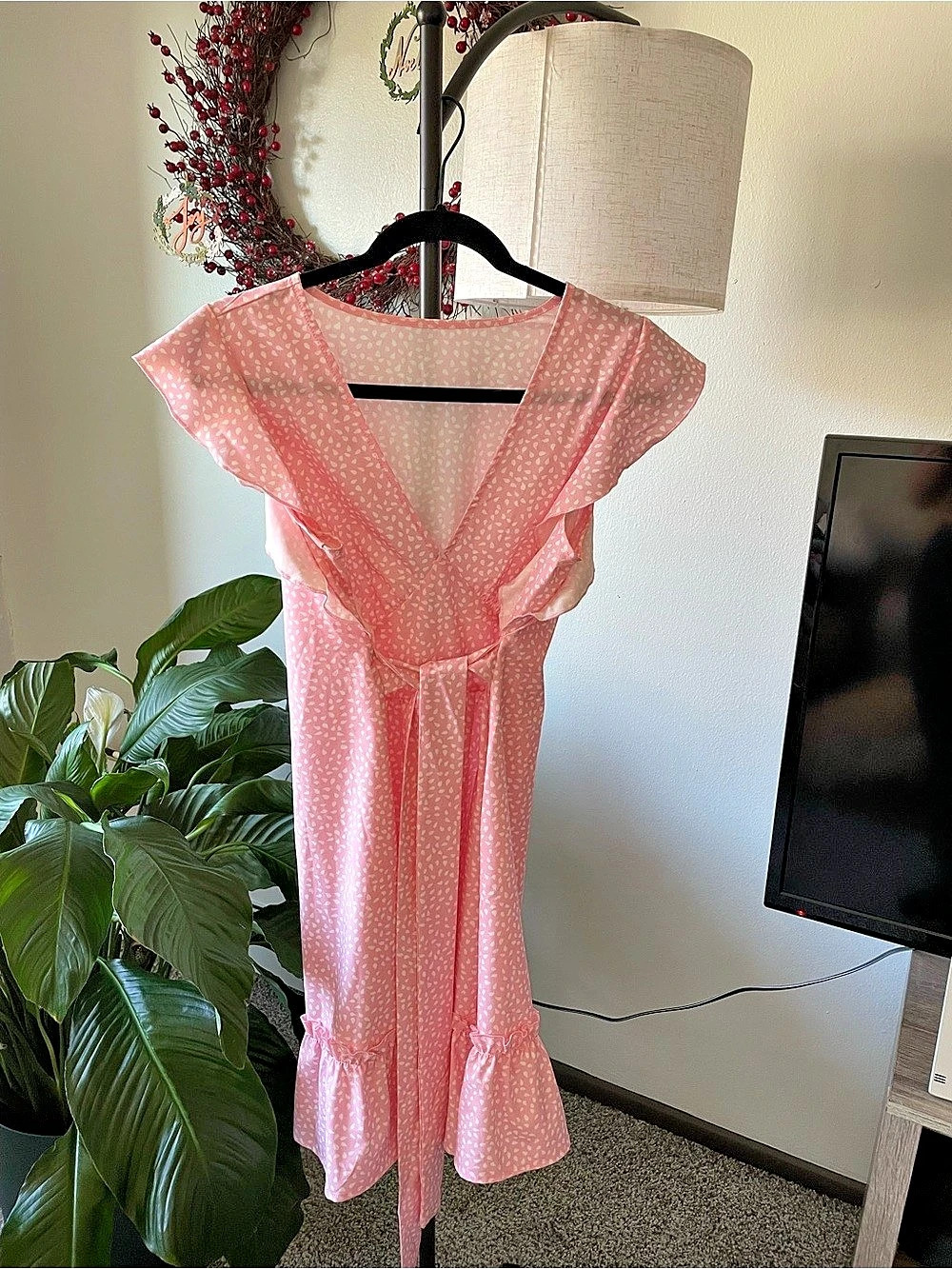 Pink & White Polka Dot Ruffle Dress Like New